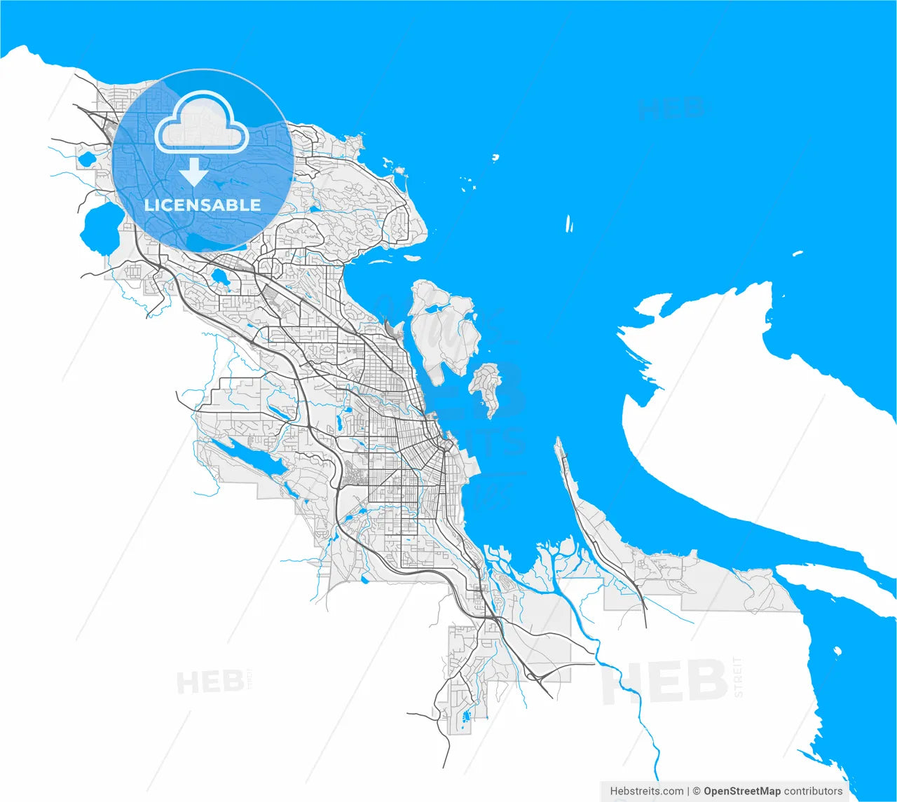 Nanaimo, British Columbia, Canada, high resolution vector map - Instant download PDF and JPG