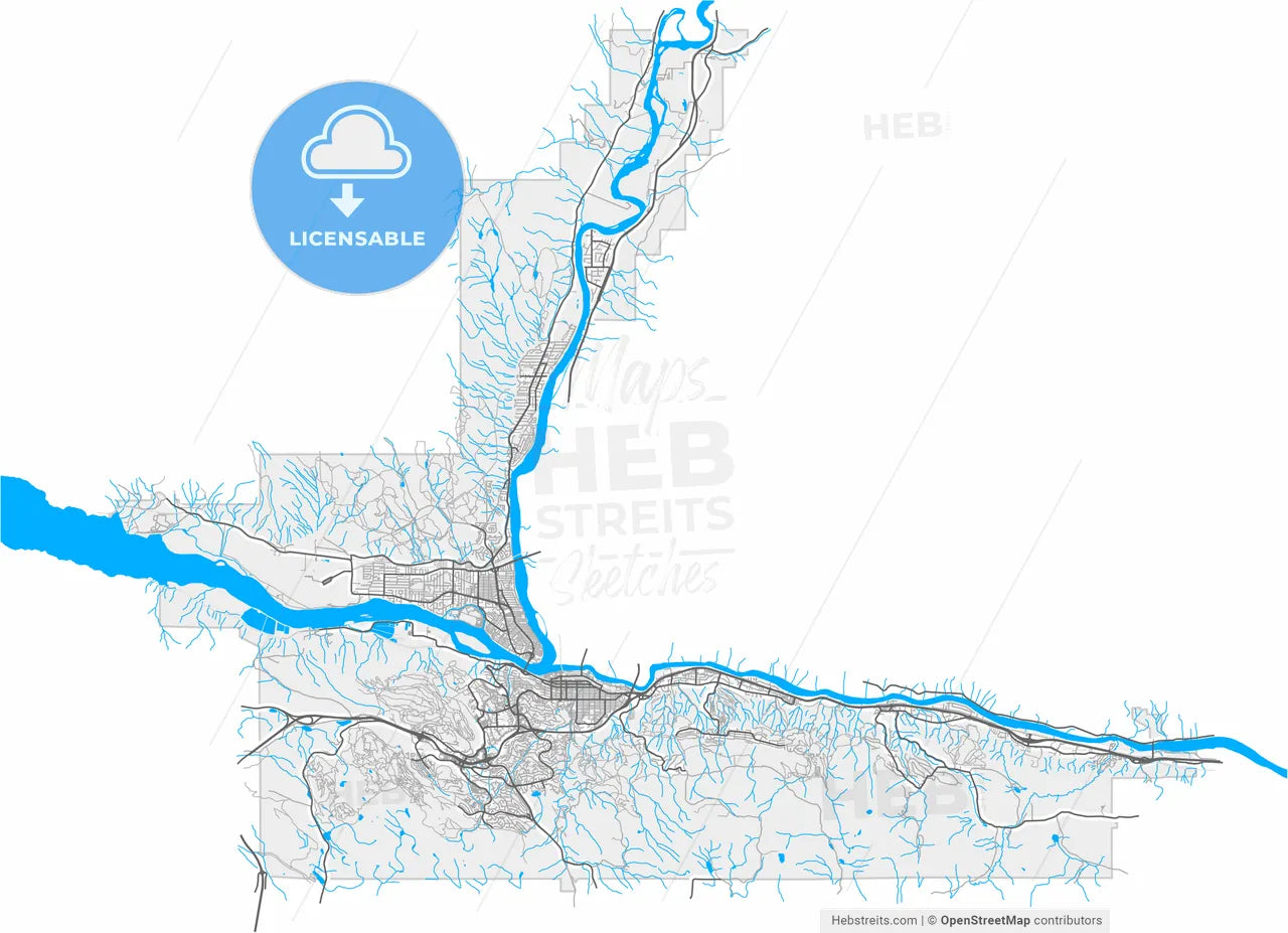 Kamloops, British Columbia, Canada, high resolution vector map - Instant download PDF and JPG
