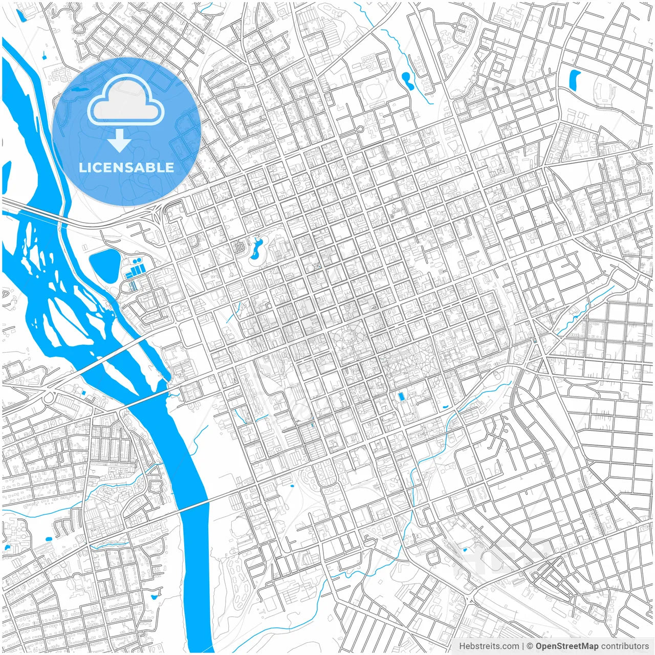 Columbia, South Carolina, United States, city map with high resolution roads.