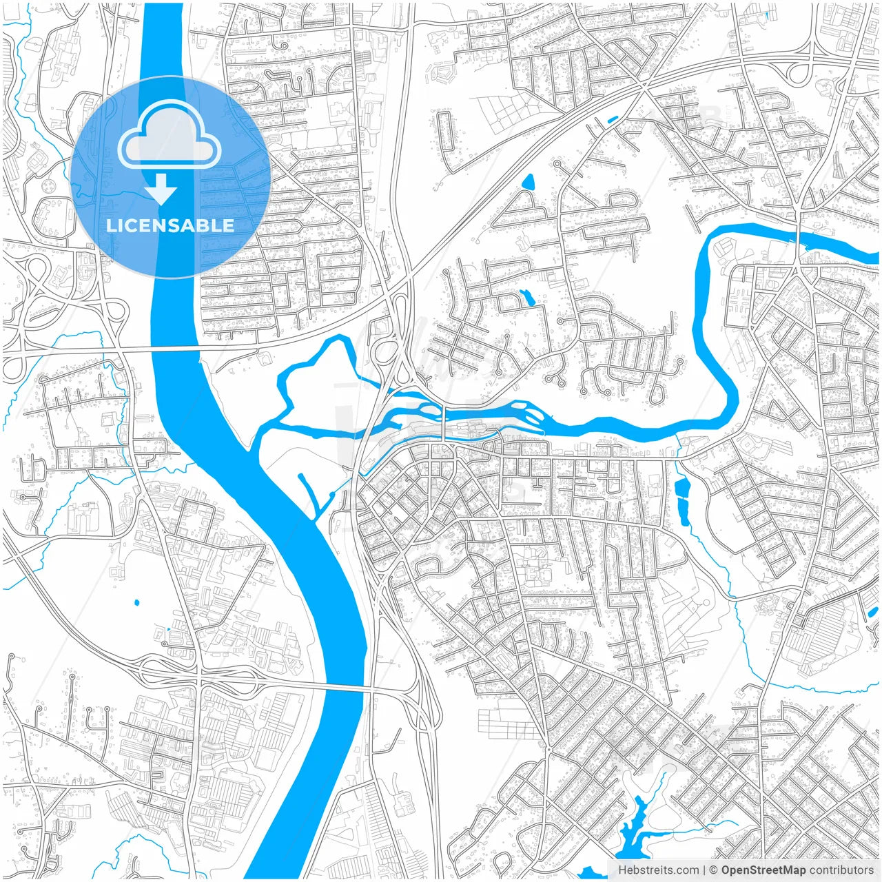 Chicopee, Massachusetts, United States, city map with high resolution roads.
