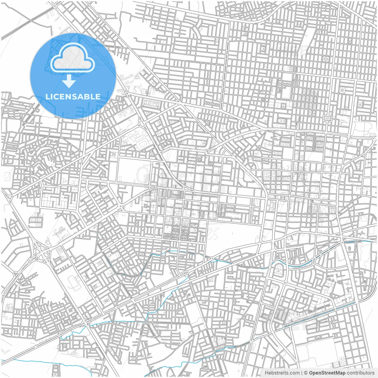 Chiclayo, Peru, city map with high resolution roads.