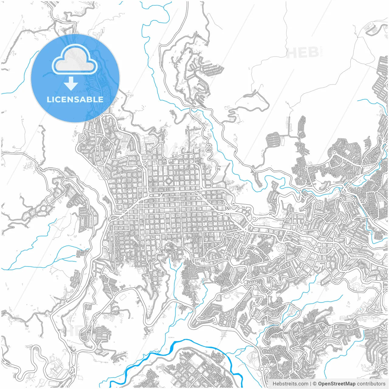Manizales, Colombia, city map with high resolution roads.