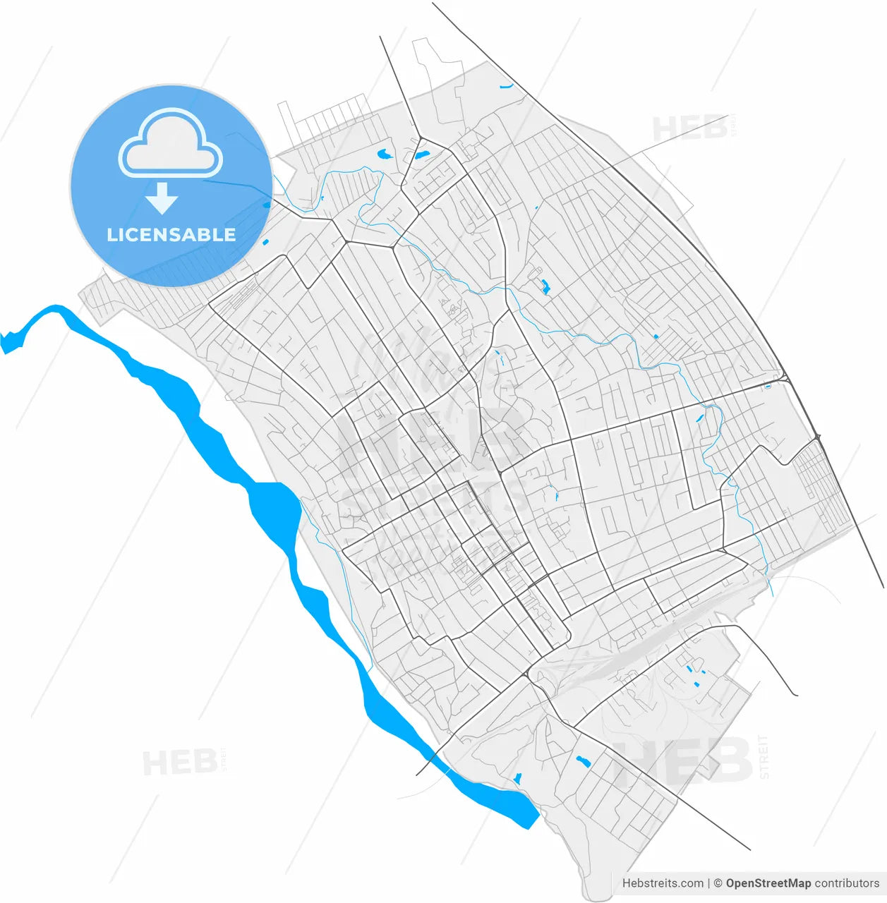 Belorechensk, Krasnodar Krai, Russia, high resolution vector map - Instant download PDF and JPG
