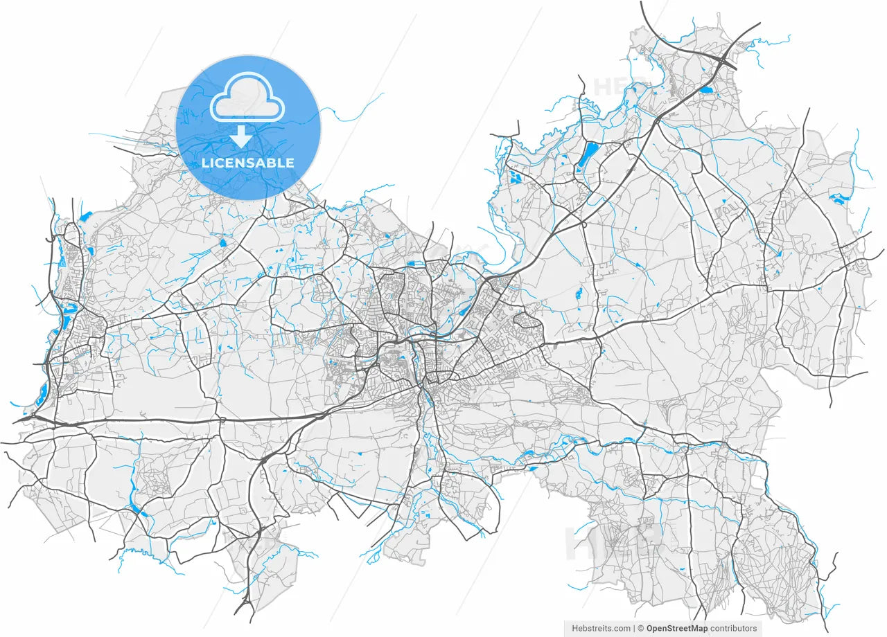 Guildford, South East England, England, high resolution vector map - Instant download PDF and JPG