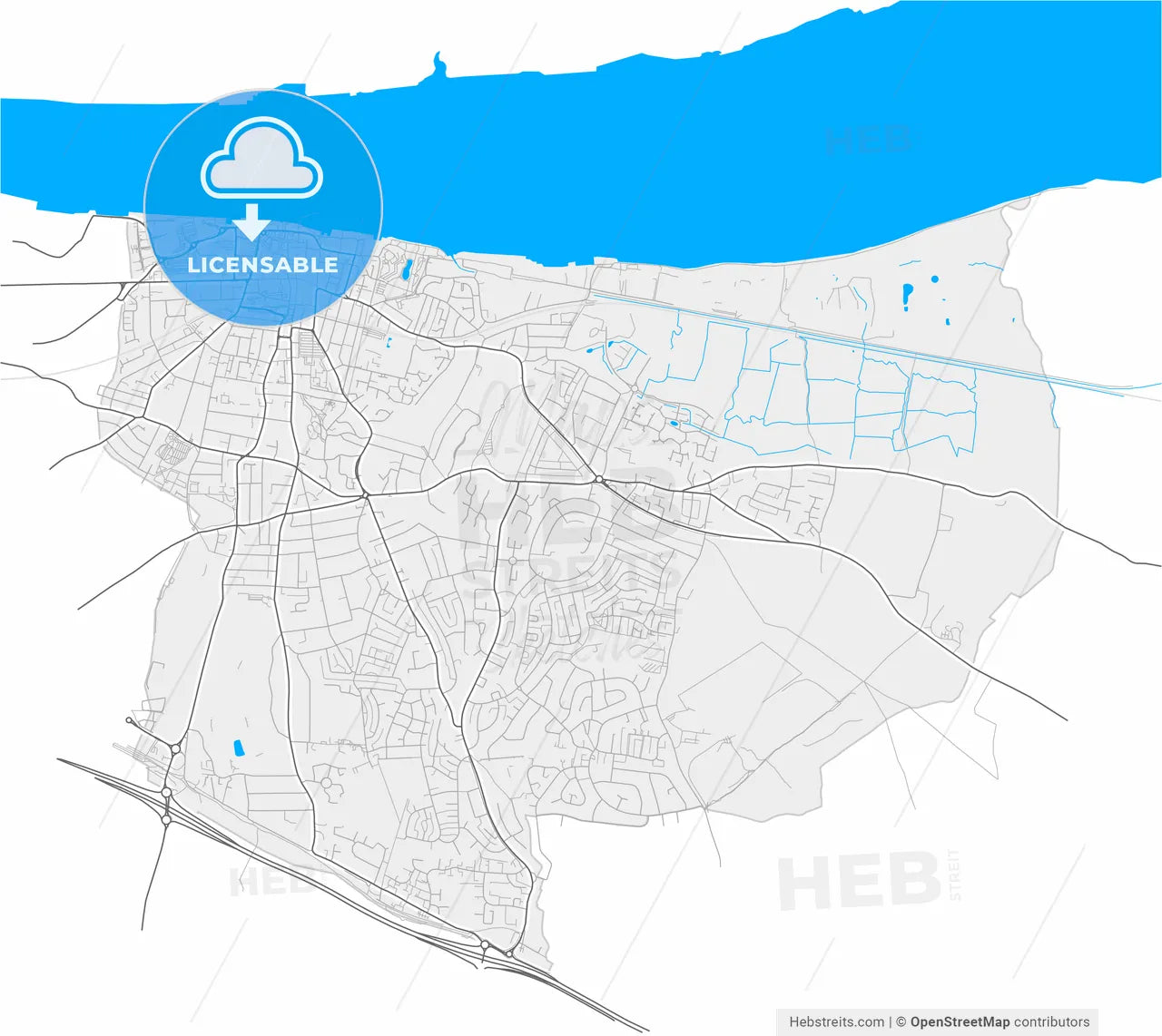 Gravesend, South East England, England, high resolution vector map - Instant download PDF and JPG