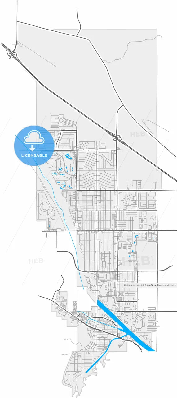 Cathedral City, California, United States, high resolution vector map - Instant download PDF and JPG