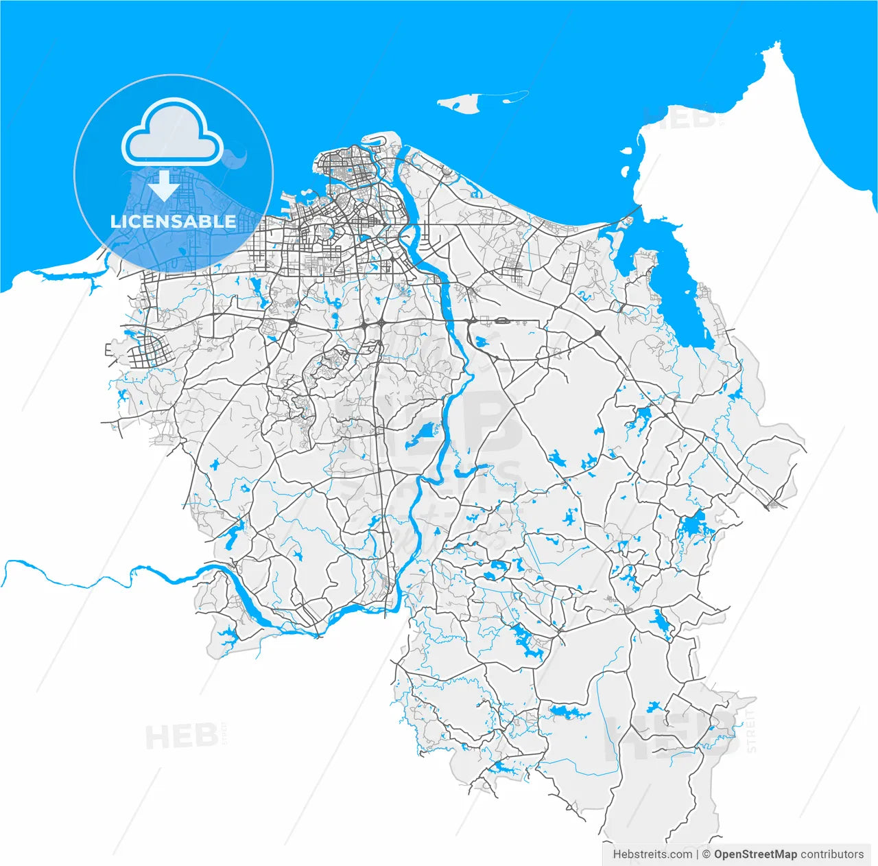 Haikou, Hainan, China, high resolution vector map - Instant download PDF and JPG