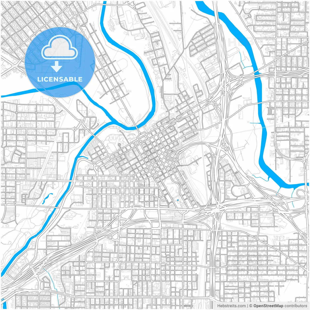 Fort Worth, Texas, United States, city map with high resolution roads.