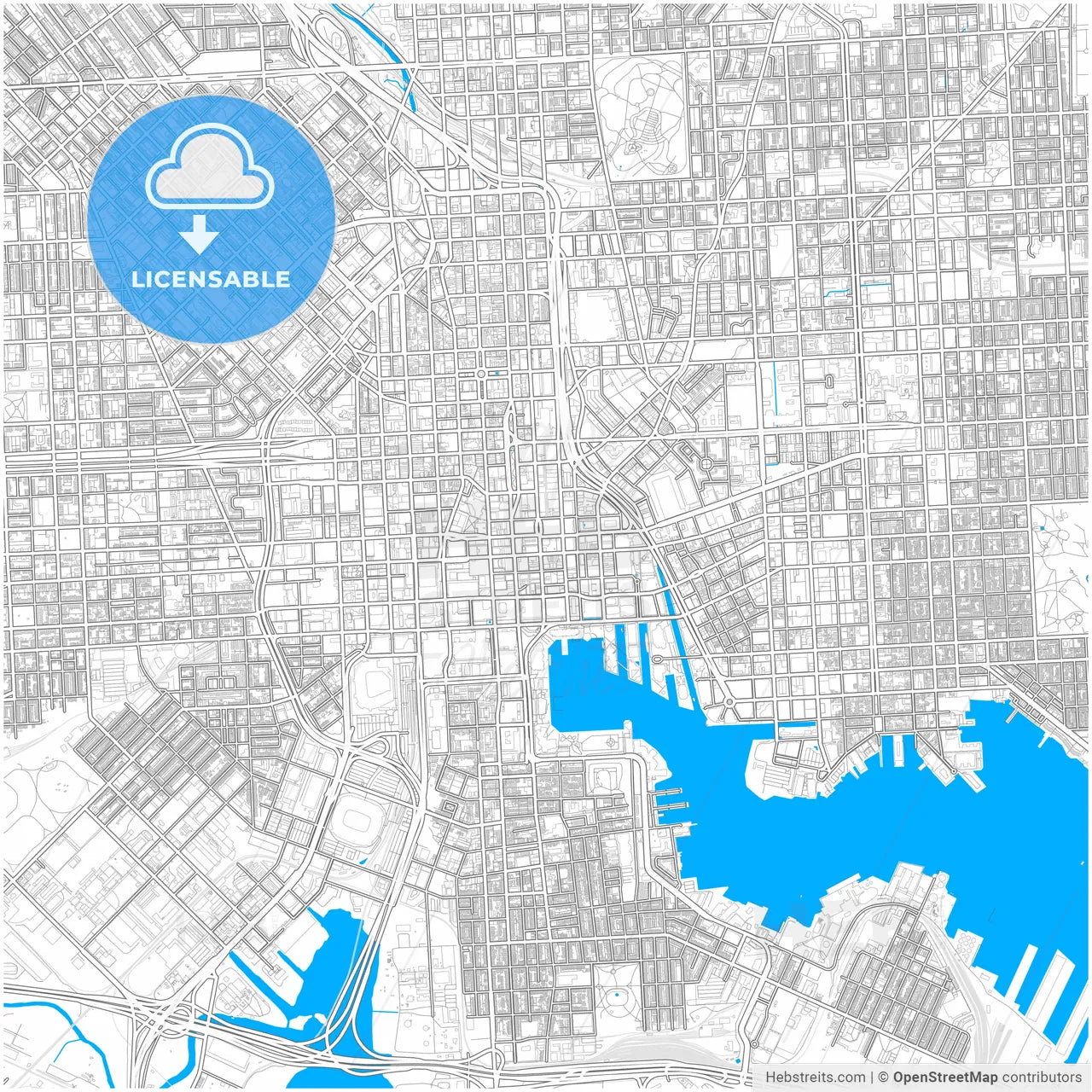 Baltimore, Maryland, United States, city map with high resolution roads.