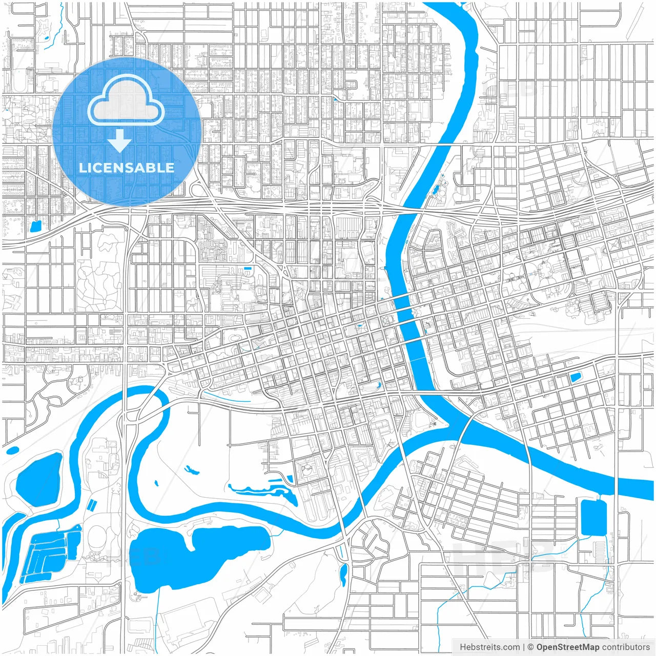 Des Moines, Iowa, United States, city map with high resolution roads.
