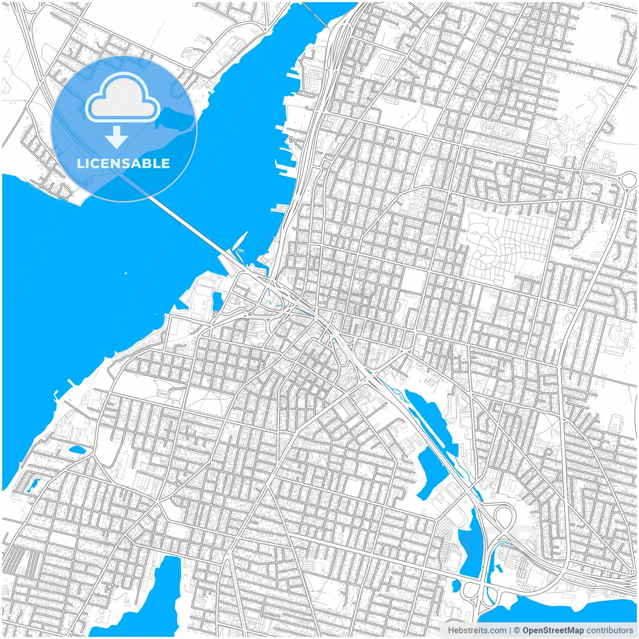Fall River, Massachusetts, United States, city map with high resolution roads.