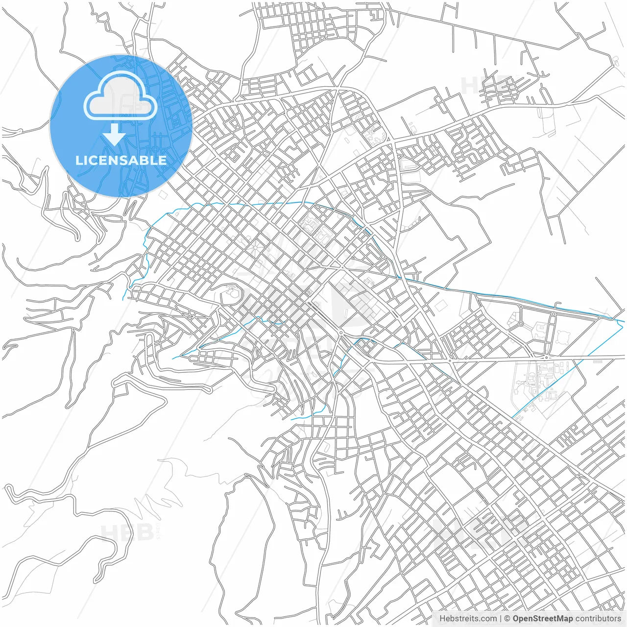 Cajamarca, Peru, city map with high resolution roads.