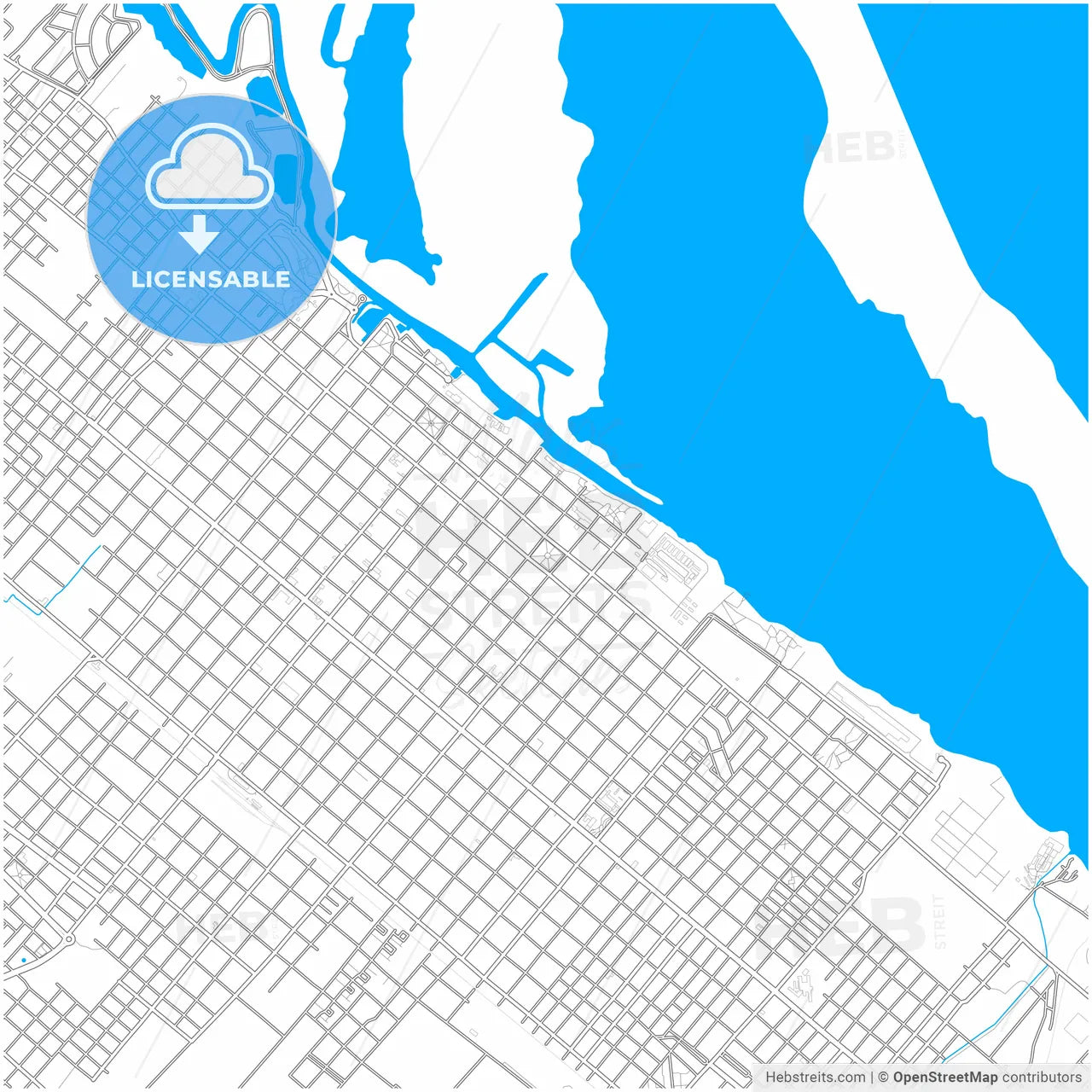 San Nicolas de los Arroyos, Argentina, city map with high resolution roads.