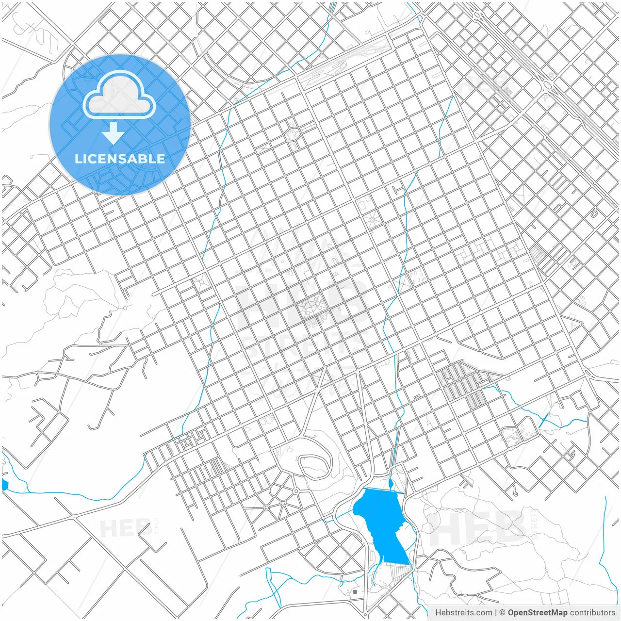 Tandil, Argentina, city map with high resolution roads.
