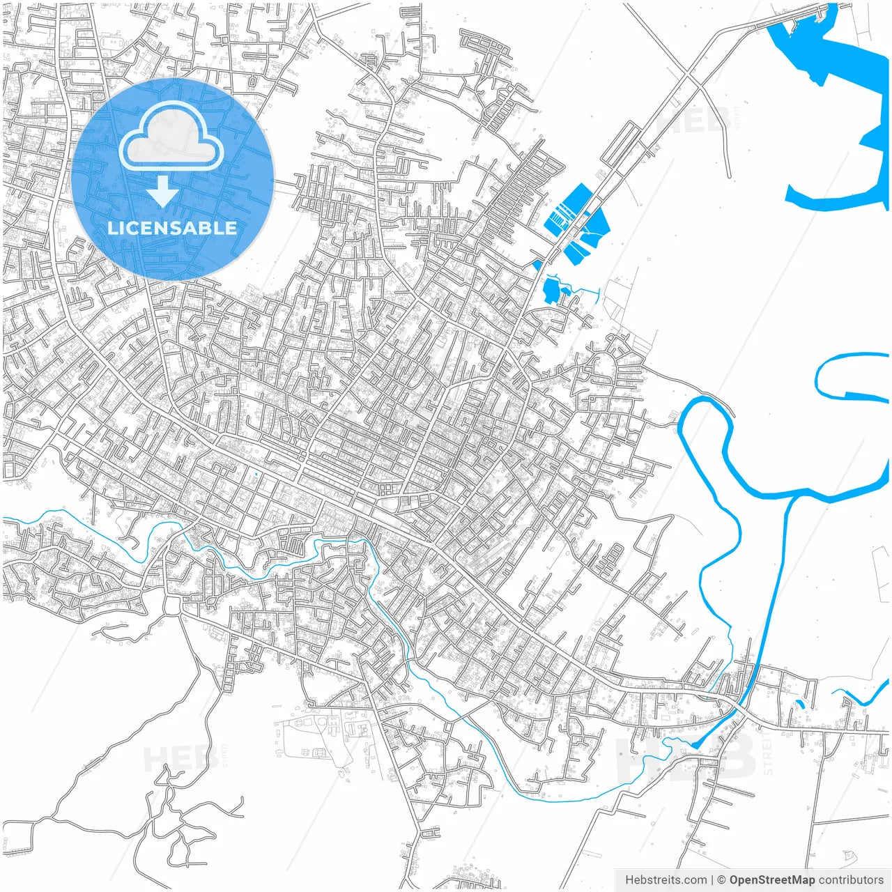 Langsa, Aceh, Indonesia, city map with high resolution roads.