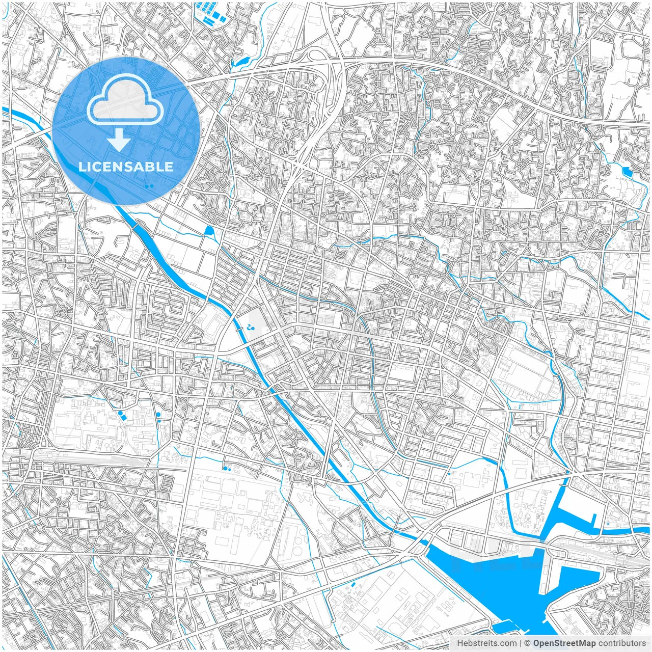 Fuji, Shizuoka, Japan, city map with high resolution roads.