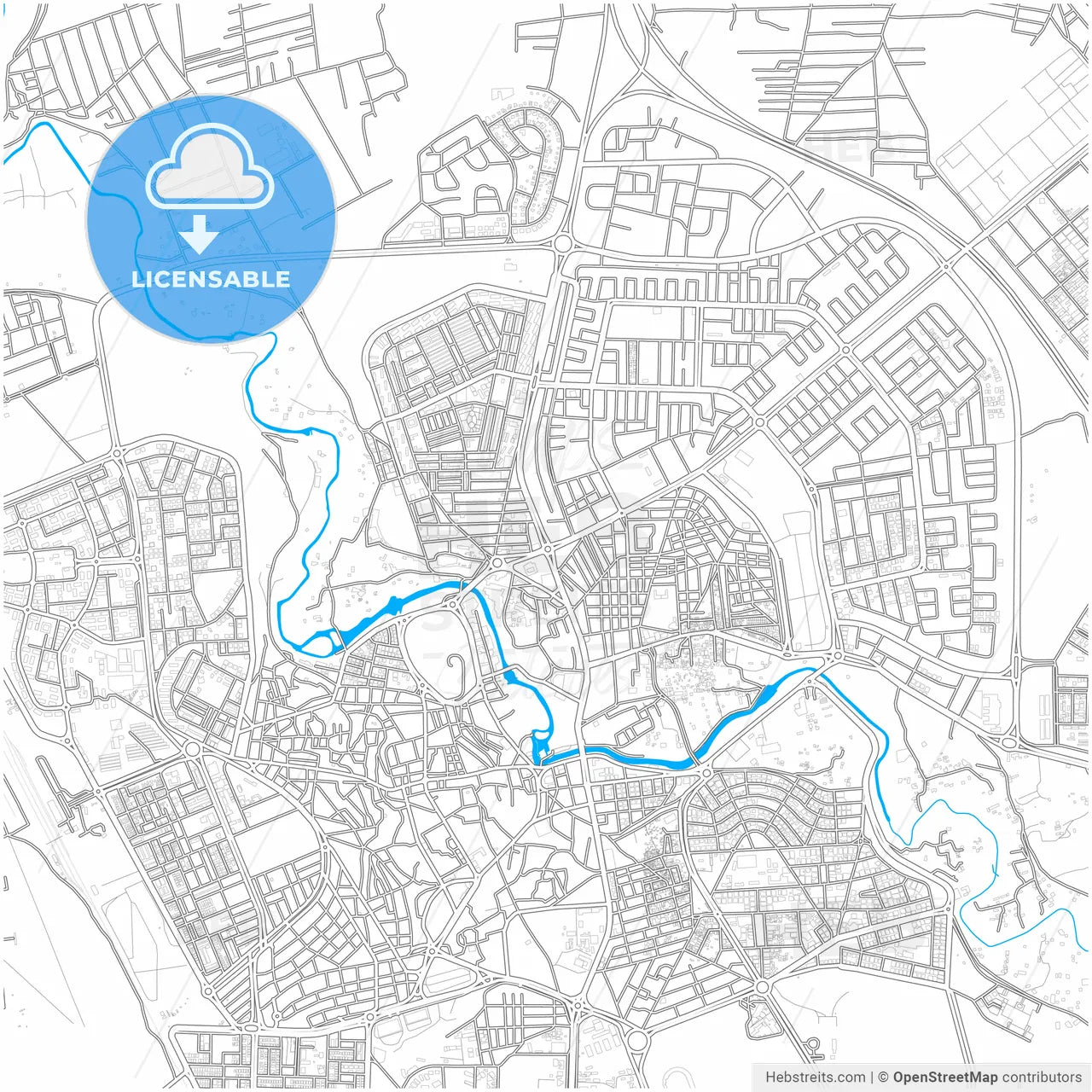 Hama, Syria, city map with high resolution roads.