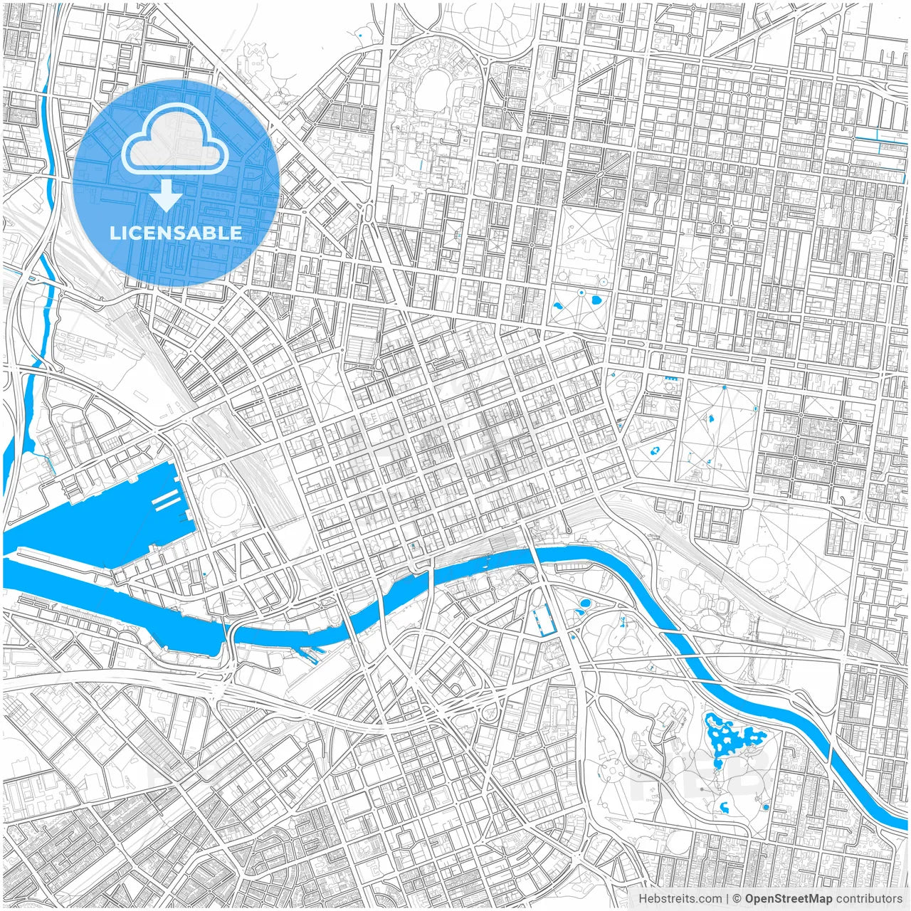 Melbourne, Victoria, Australia, city map with high resolution roads.