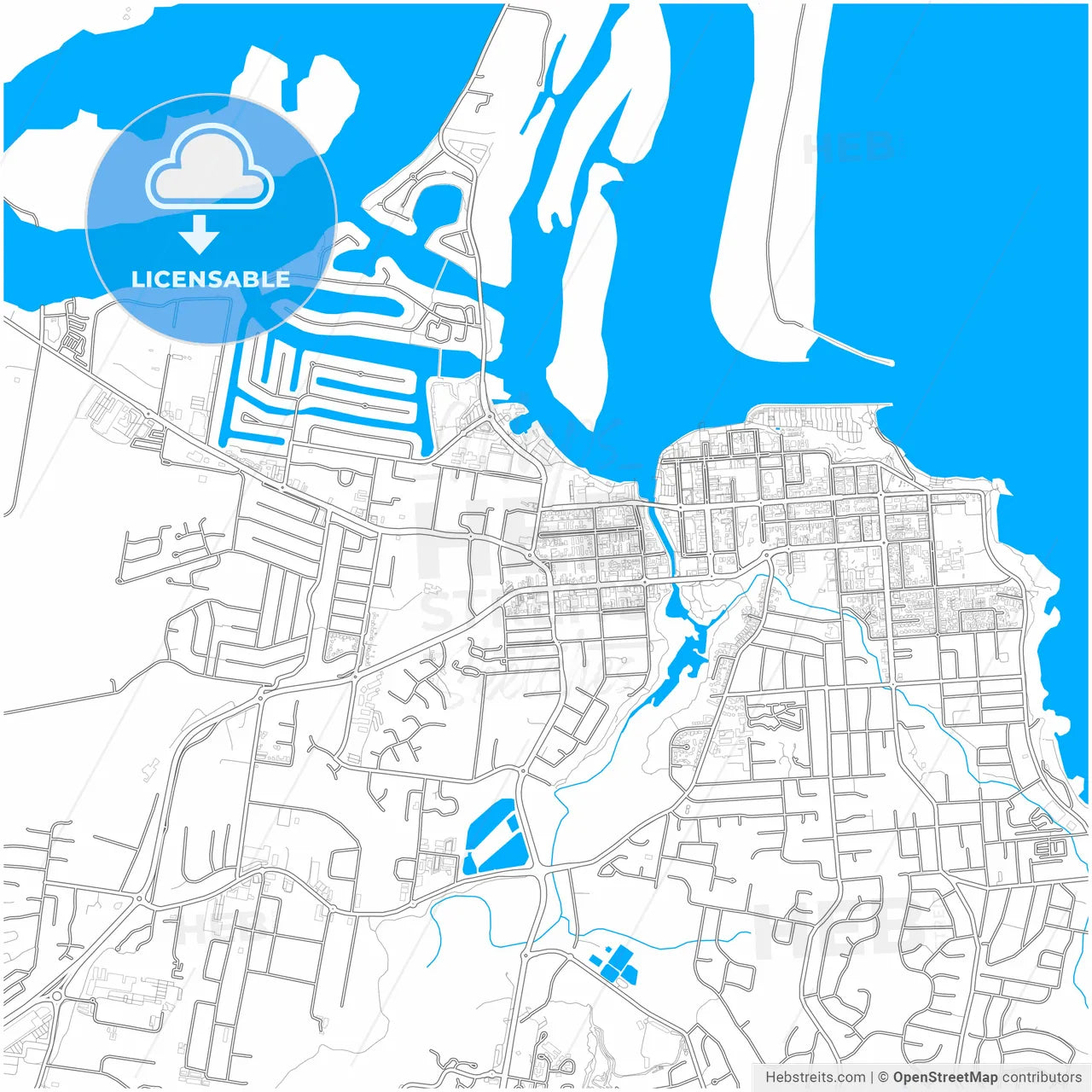 Port Macquarie, New South Wales, Australia, city map with high resolution roads.