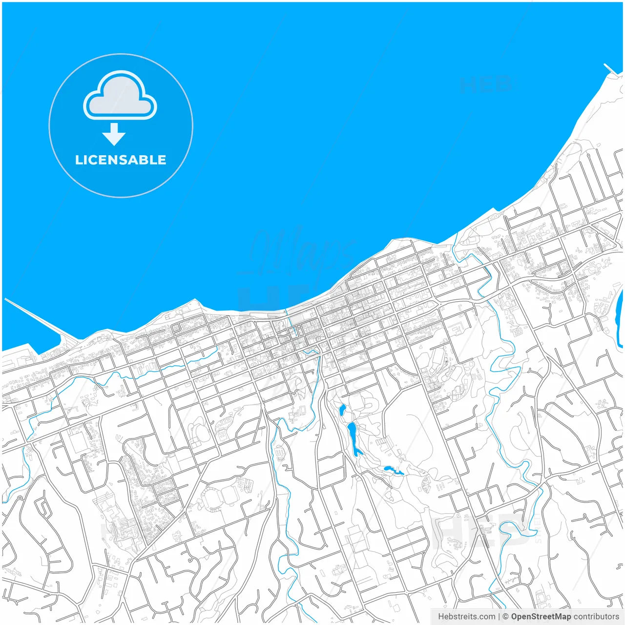 New Plymouth, New Zealand, city map with high resolution roads.