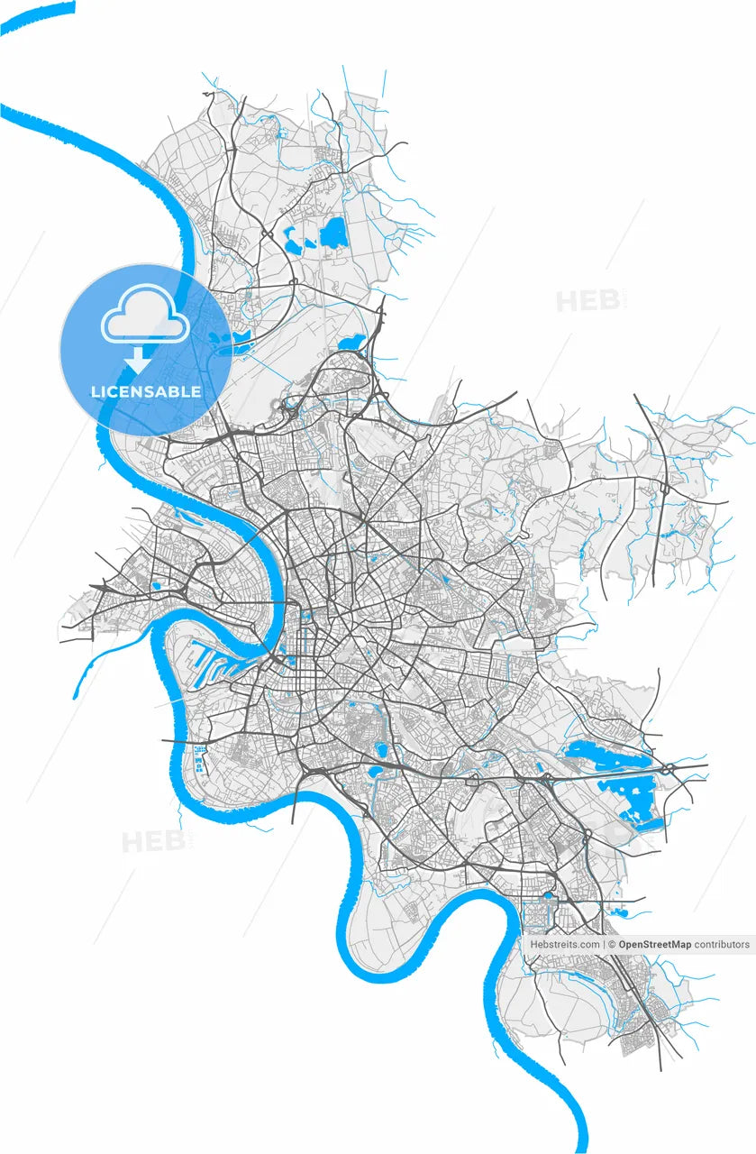 Düsseldorf, North Rhine-Westphalia, Germany, high resolution vector map - Instant download PDF and JPG