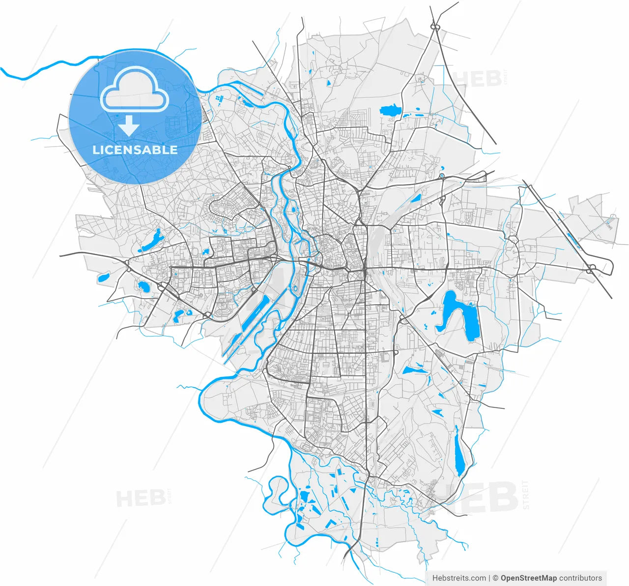 Halle (Saale), Saxony-Anhalt, Germany, high resolution vector map - Instant download PDF and JPG