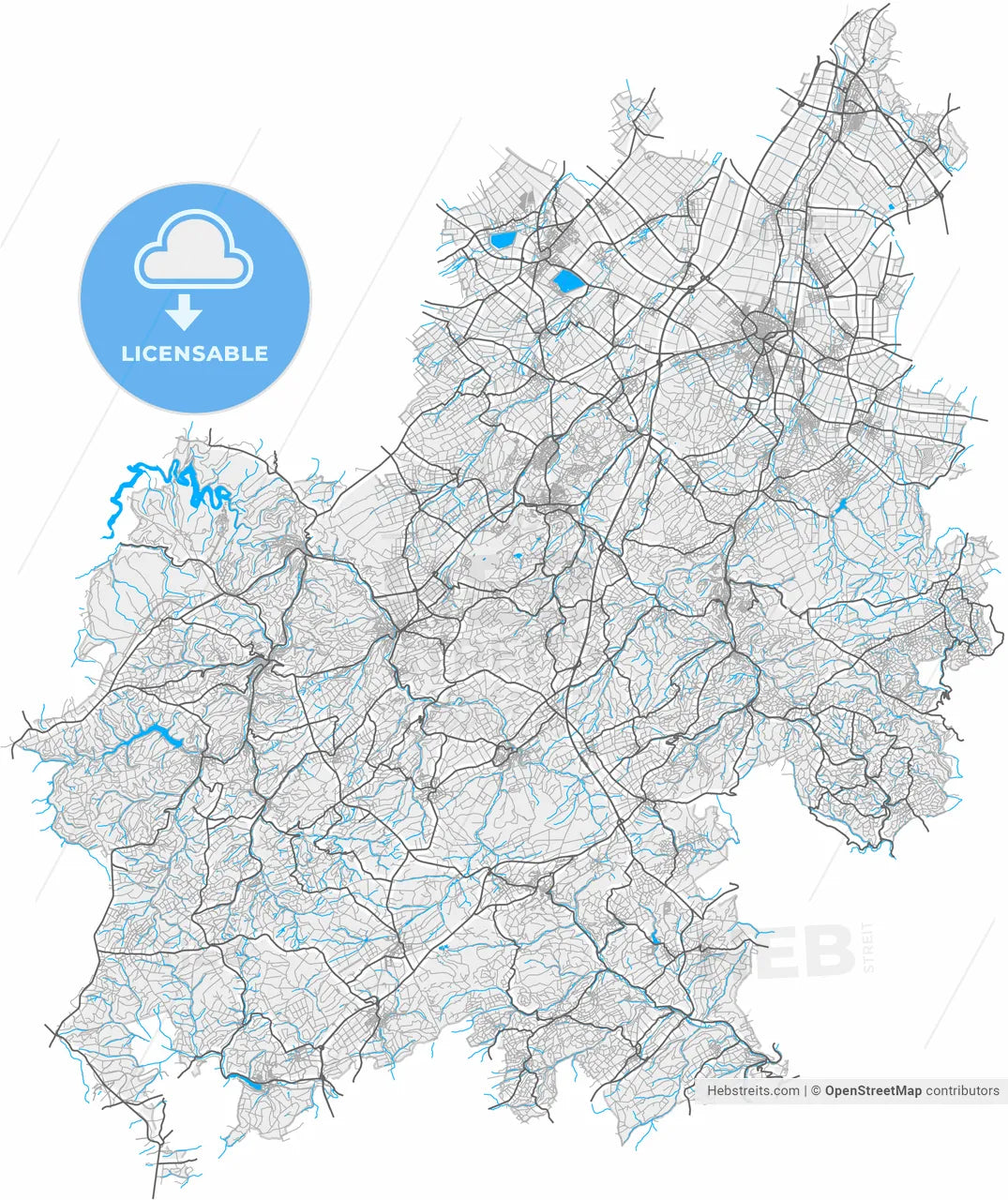 Euskirchen, North Rhine-Westphalia, Germany, high resolution vector map - Instant download PDF and JPG