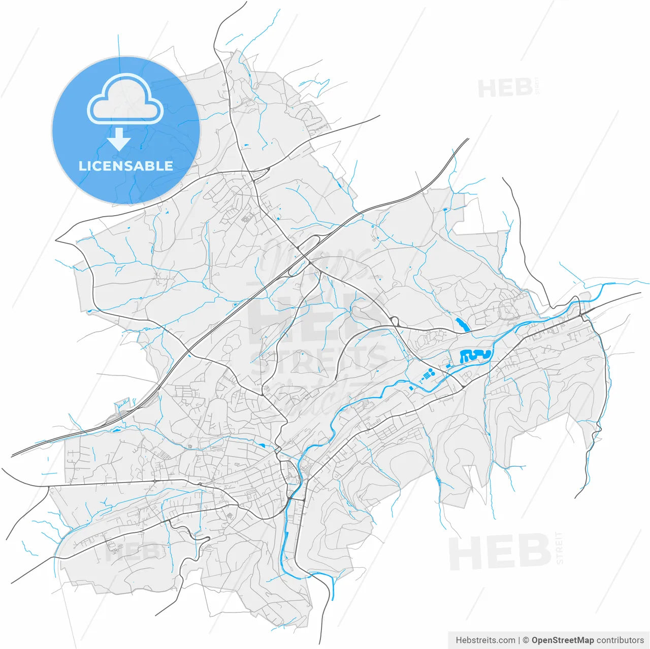 Gevelsberg, North Rhine-Westphalia, Germany, high resolution vector map - Instant download PDF and JPG