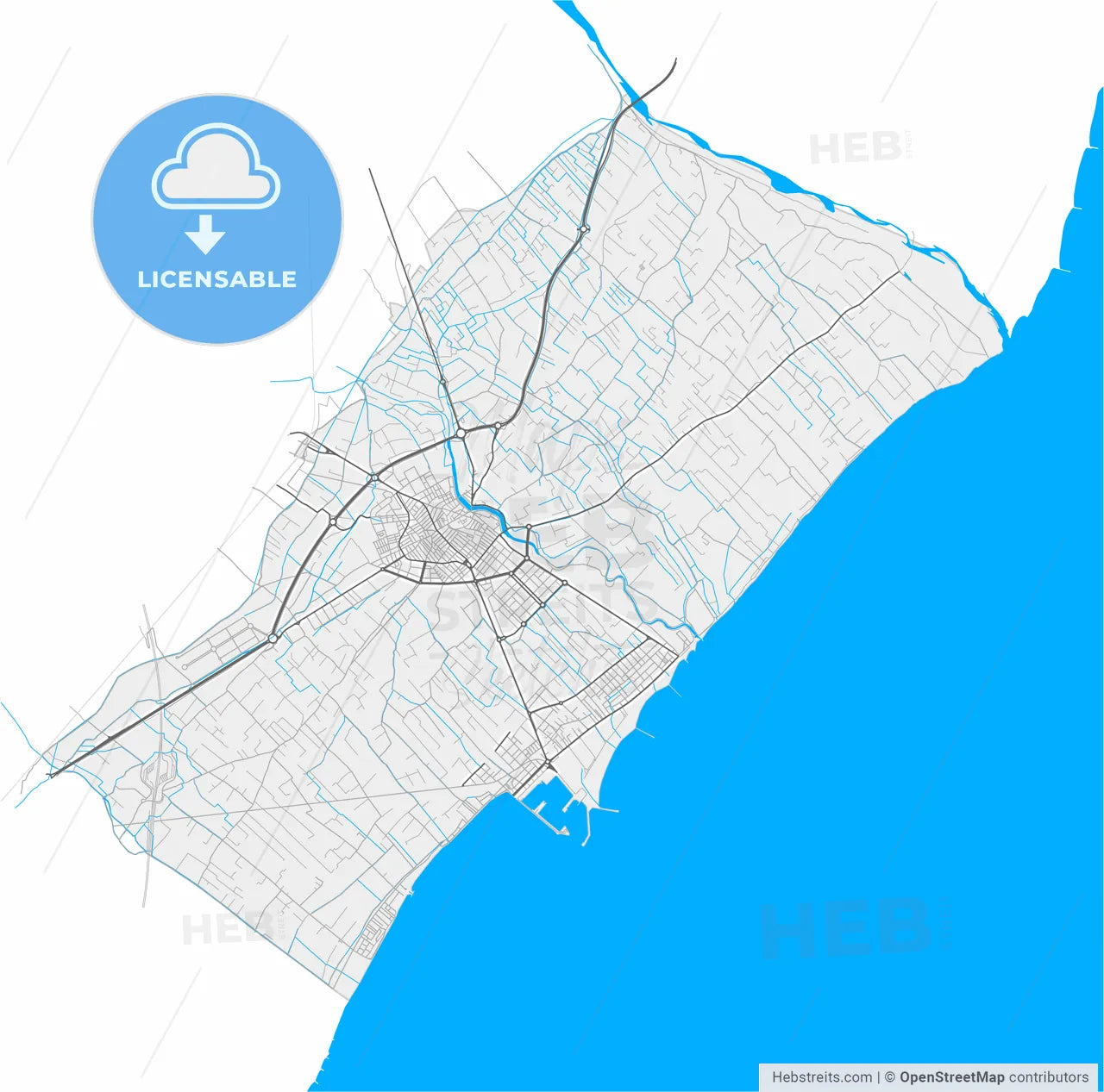 Burriana, Castellón, Spain, high resolution vector map - Instant download PDF and JPG