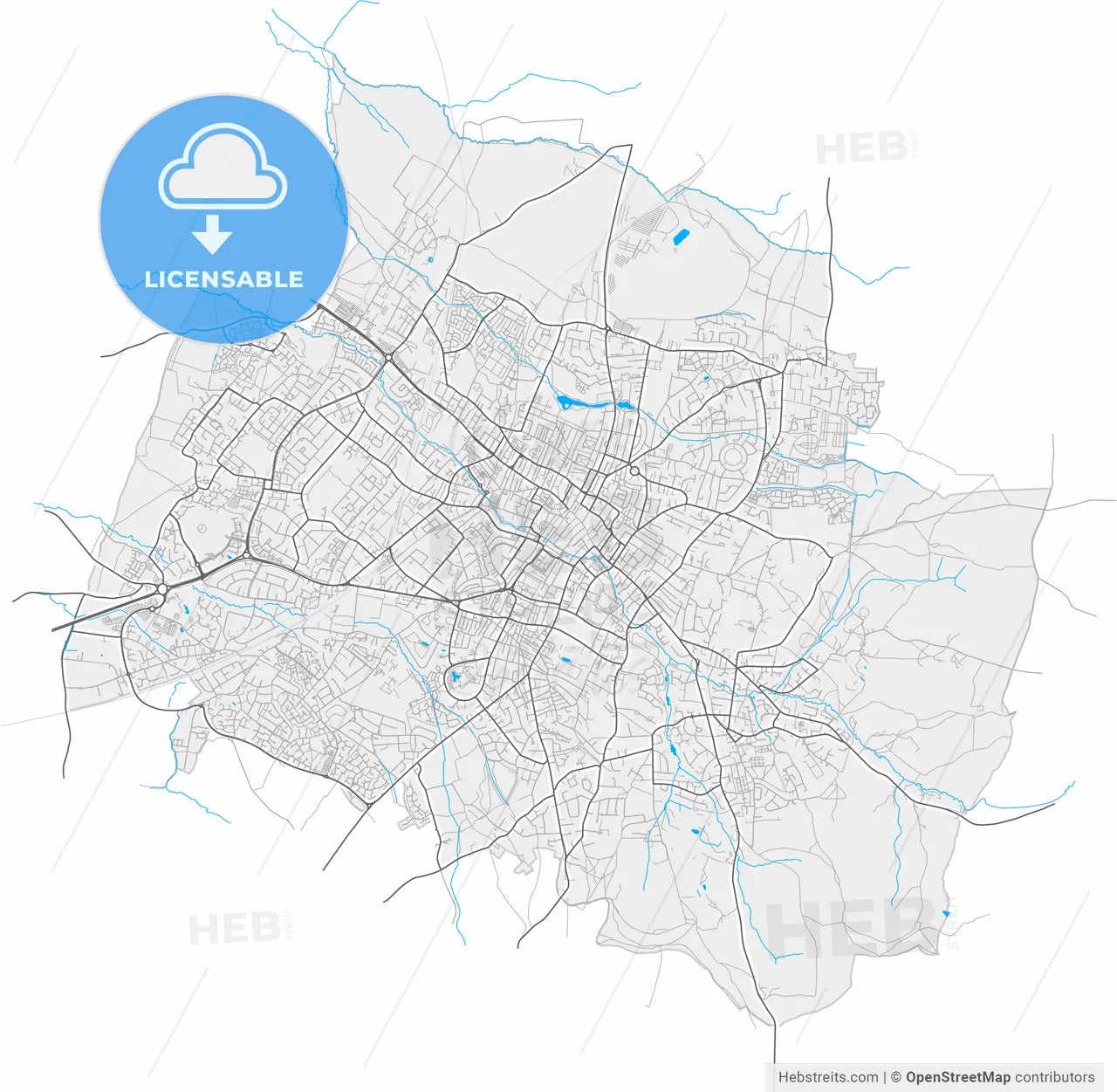 Cheltenham, South West England, England, high resolution vector map - Instant download PDF and JPG