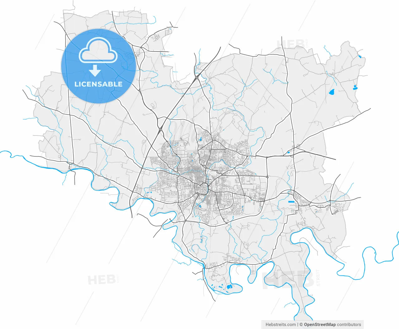 Darlington, North East England, England, high resolution vector map - Instant download PDF and JPG
