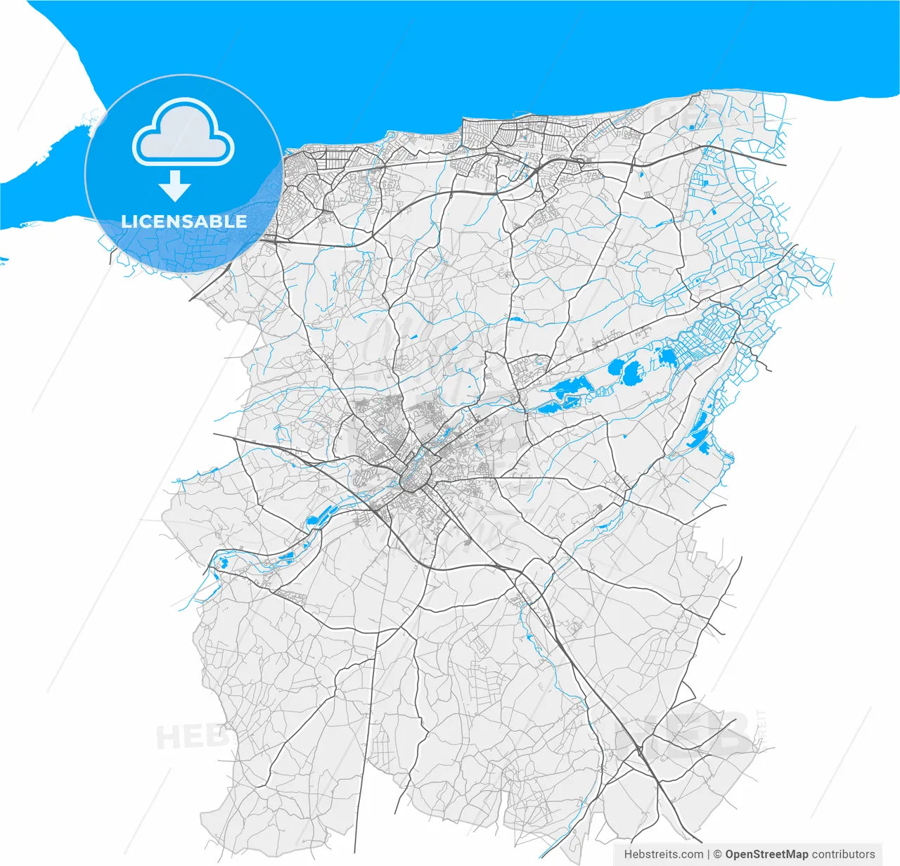 Canterbury, South East England, England, high resolution vector map - Instant download PDF and JPG