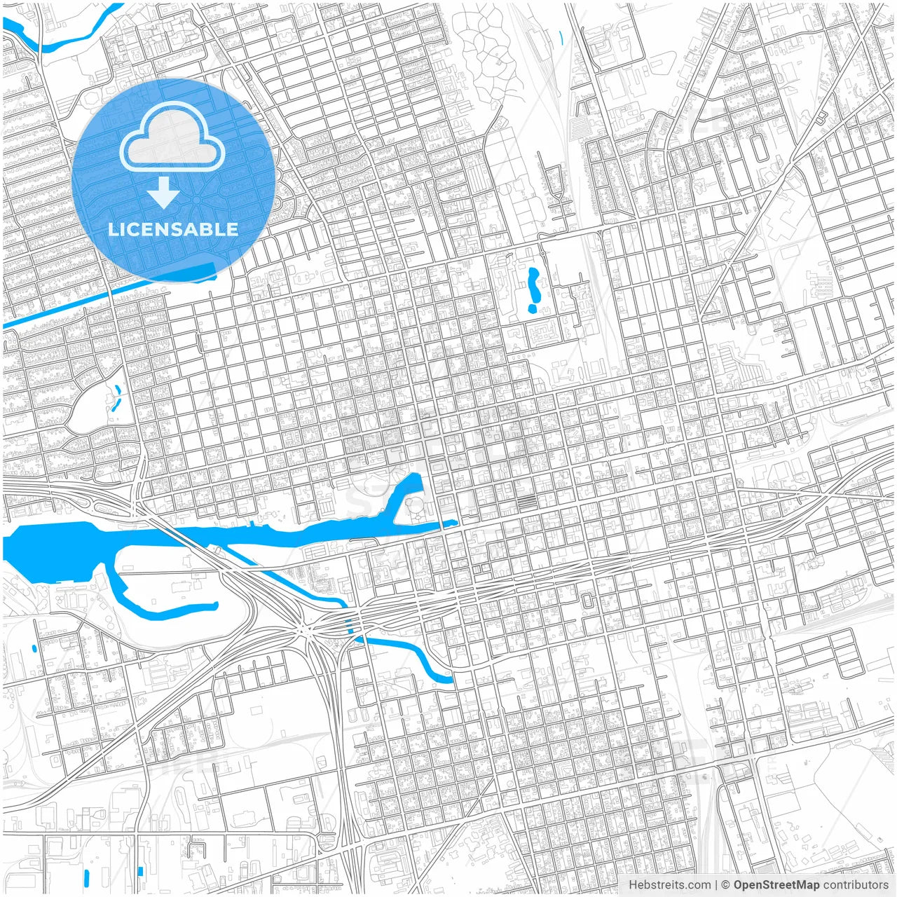 Stockton, California, United States, city map with high resolution roads.