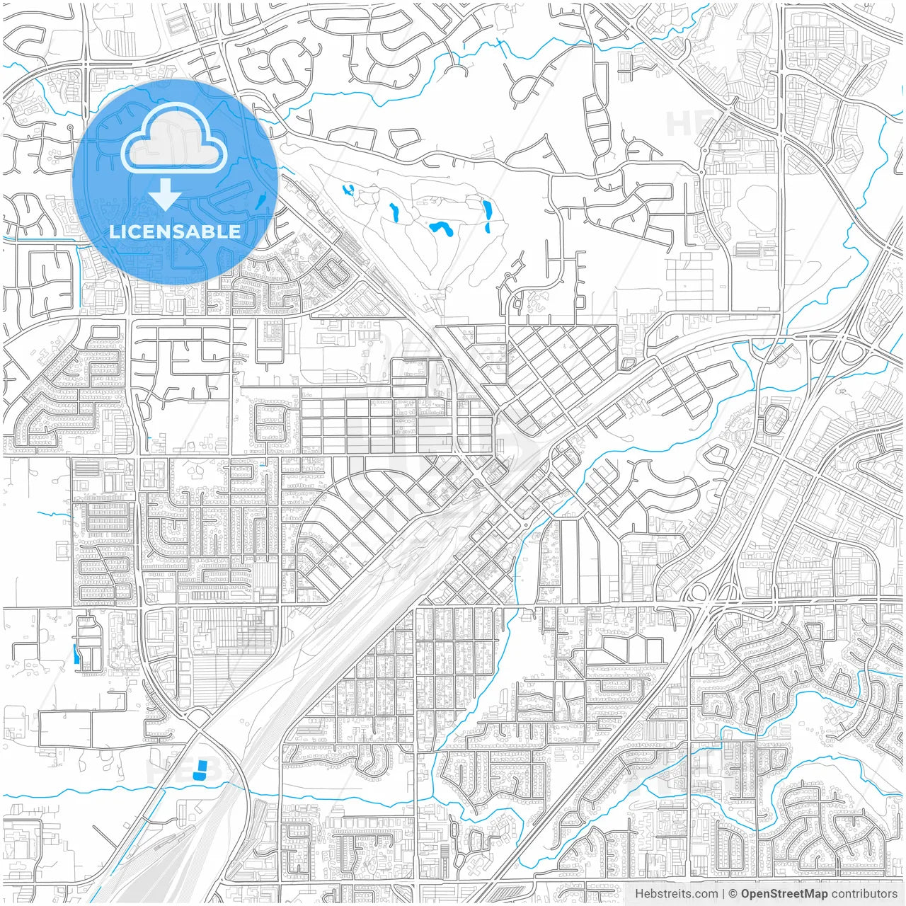 Roseville, California, United States, city map with high resolution roads.