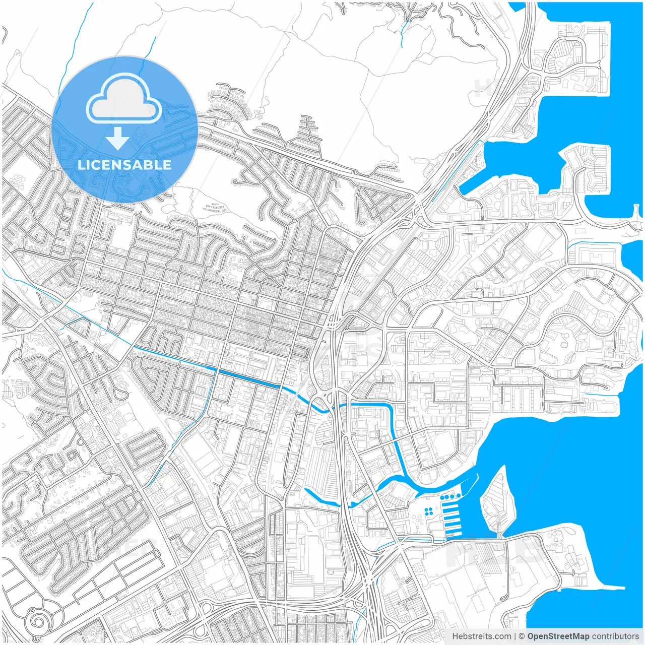 South San Francisco, California, United States, city map with high resolution roads.