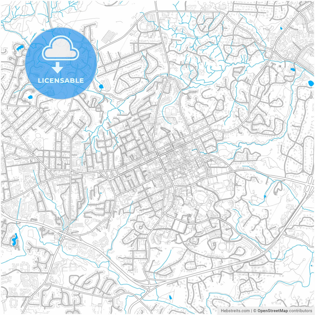 Chapel Hill, North Carolina, United States, city map with high resolution roads.