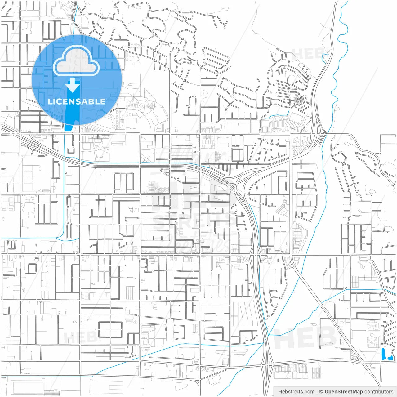 Highland, California, United States, city map with high resolution roads.