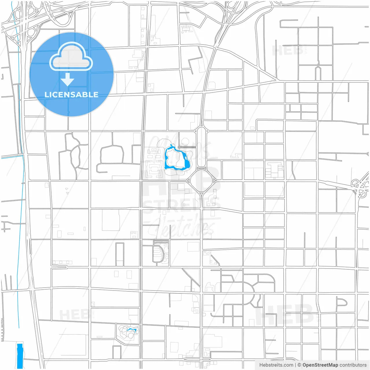 Xi an, Shaanxi, China, city map with high resolution roads.