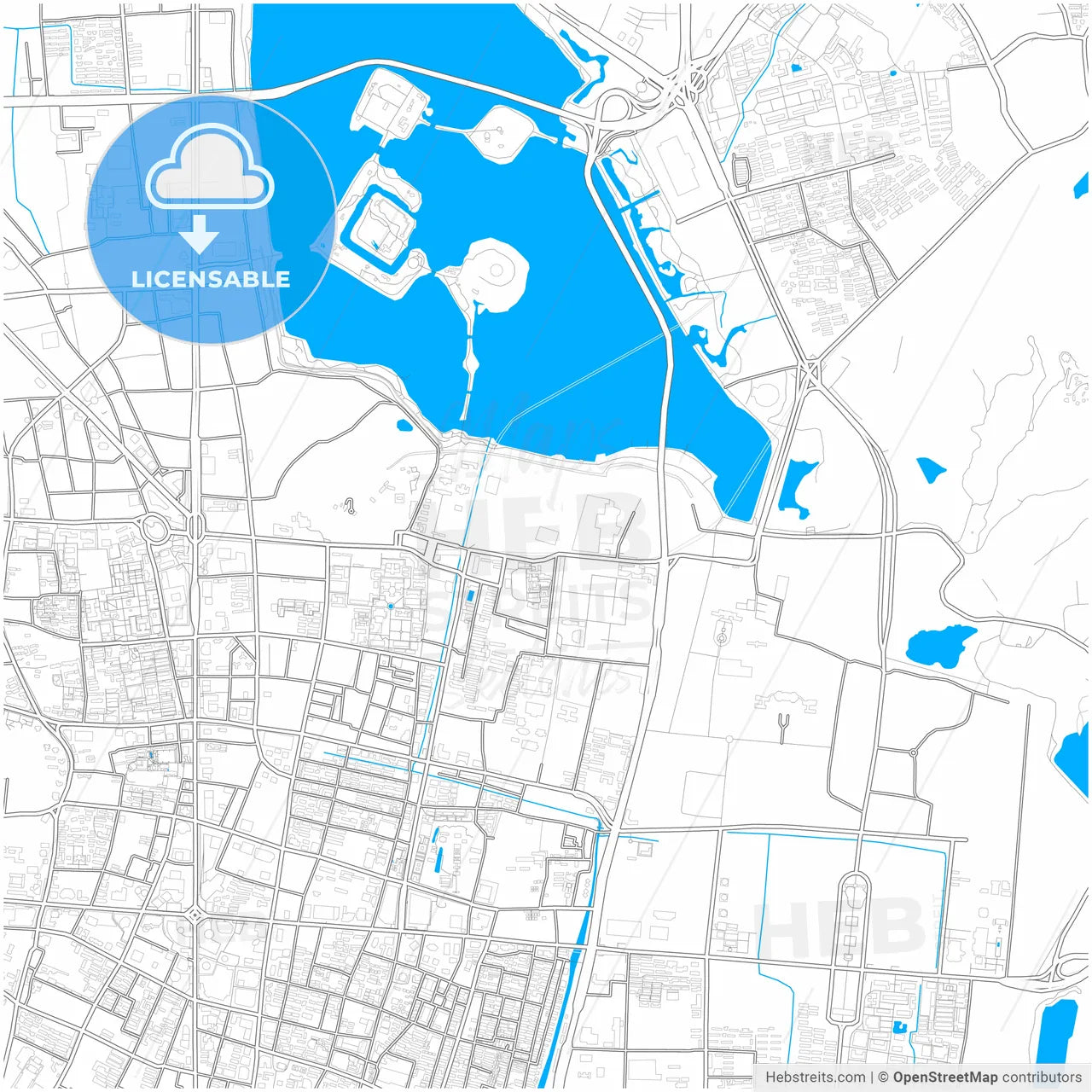 Nanjing, Jiangsu, China, city map with high resolution roads.