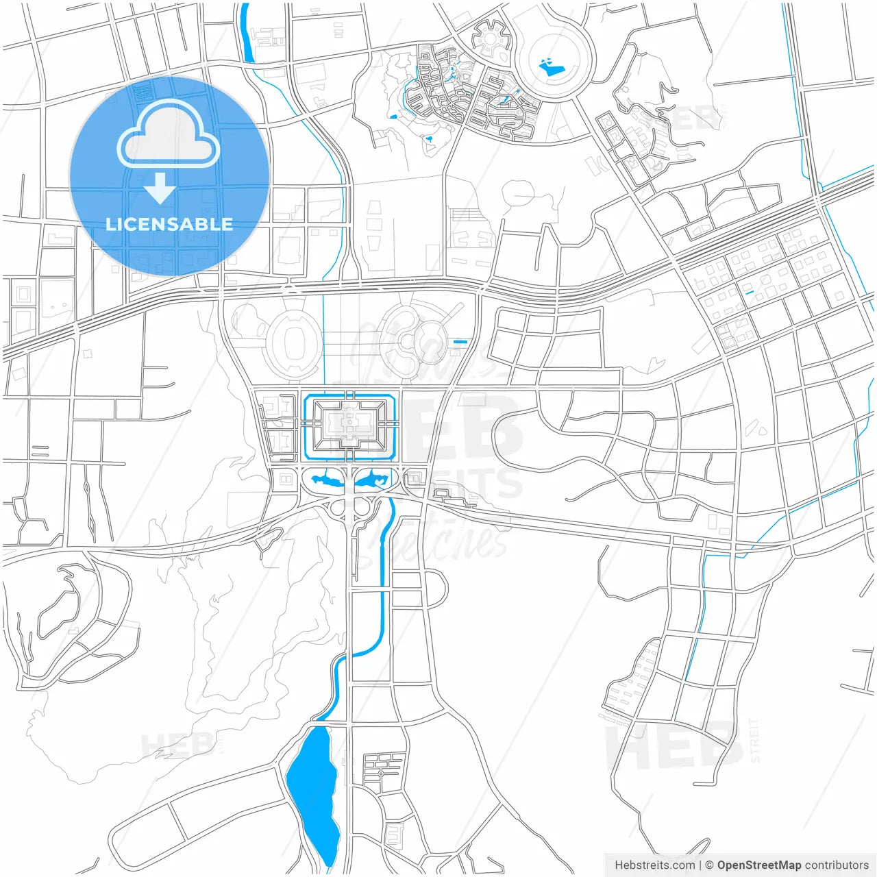 Jinan, Shandong, China, city map with high resolution roads.