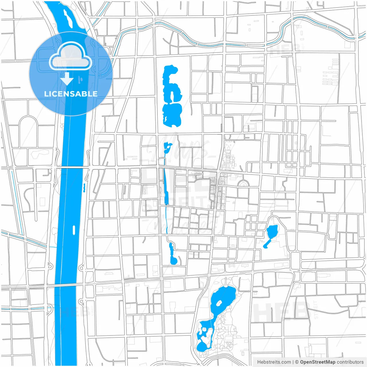 Taiyuan, Shanxi, China, city map with high resolution roads.