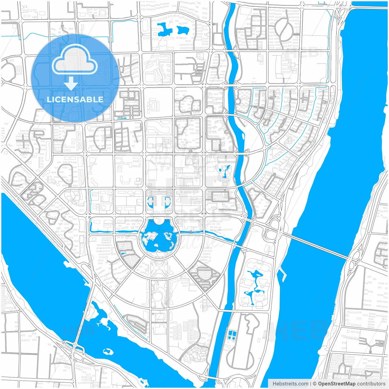 Linyi, Shandong, China, city map with high resolution roads.