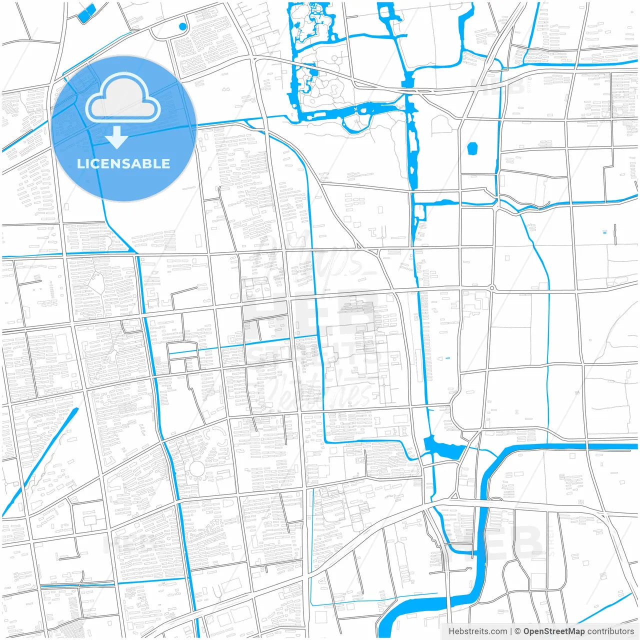 Yangzhou, Jiangsu, China, city map with high resolution roads.