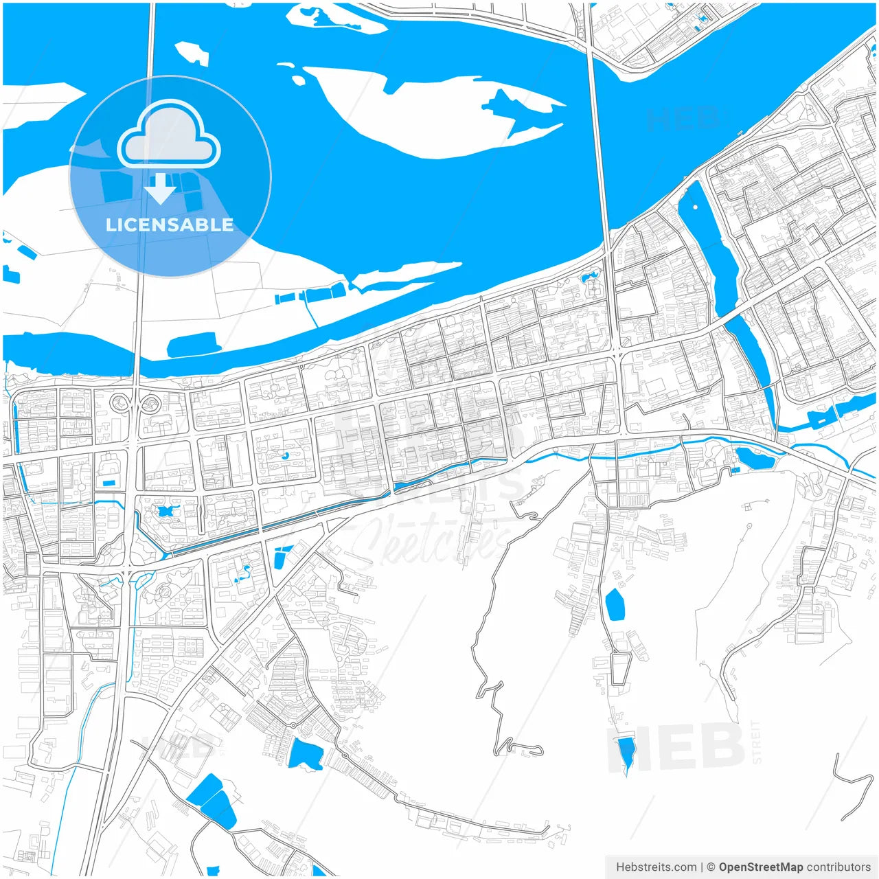 Xiangyang, Hubei, China, city map with high resolution roads.