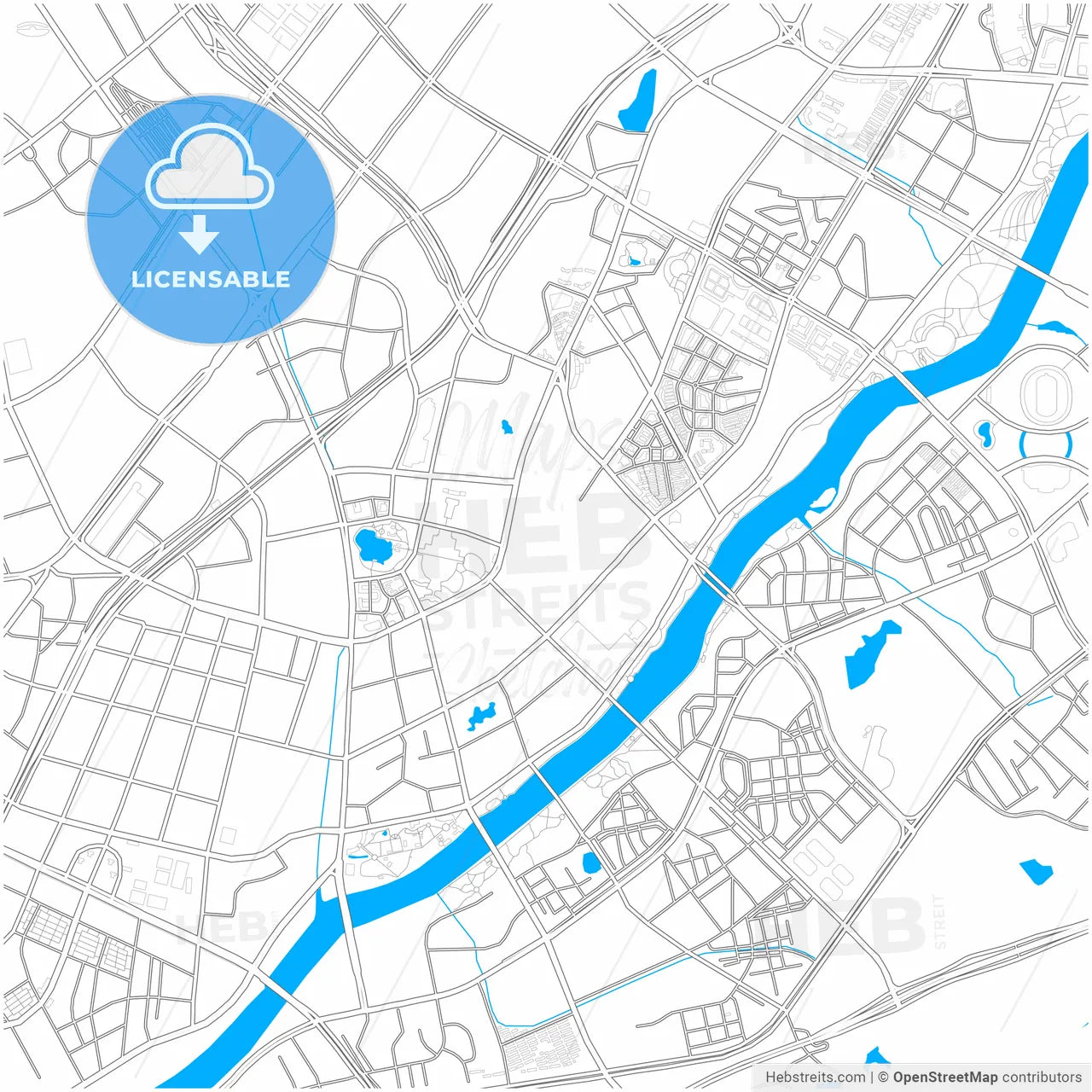 Yiwu, Zhejiang, China, city map with high resolution roads.