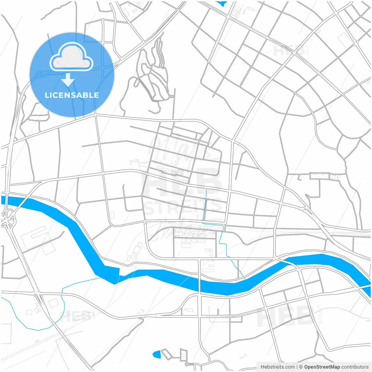 Mianyang, Sichuan, China, city map with high resolution roads.