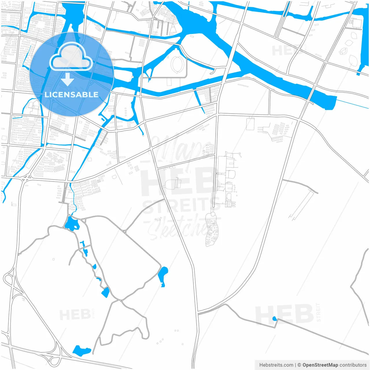 Yixing, Jiangsu, China, city map with high resolution roads.