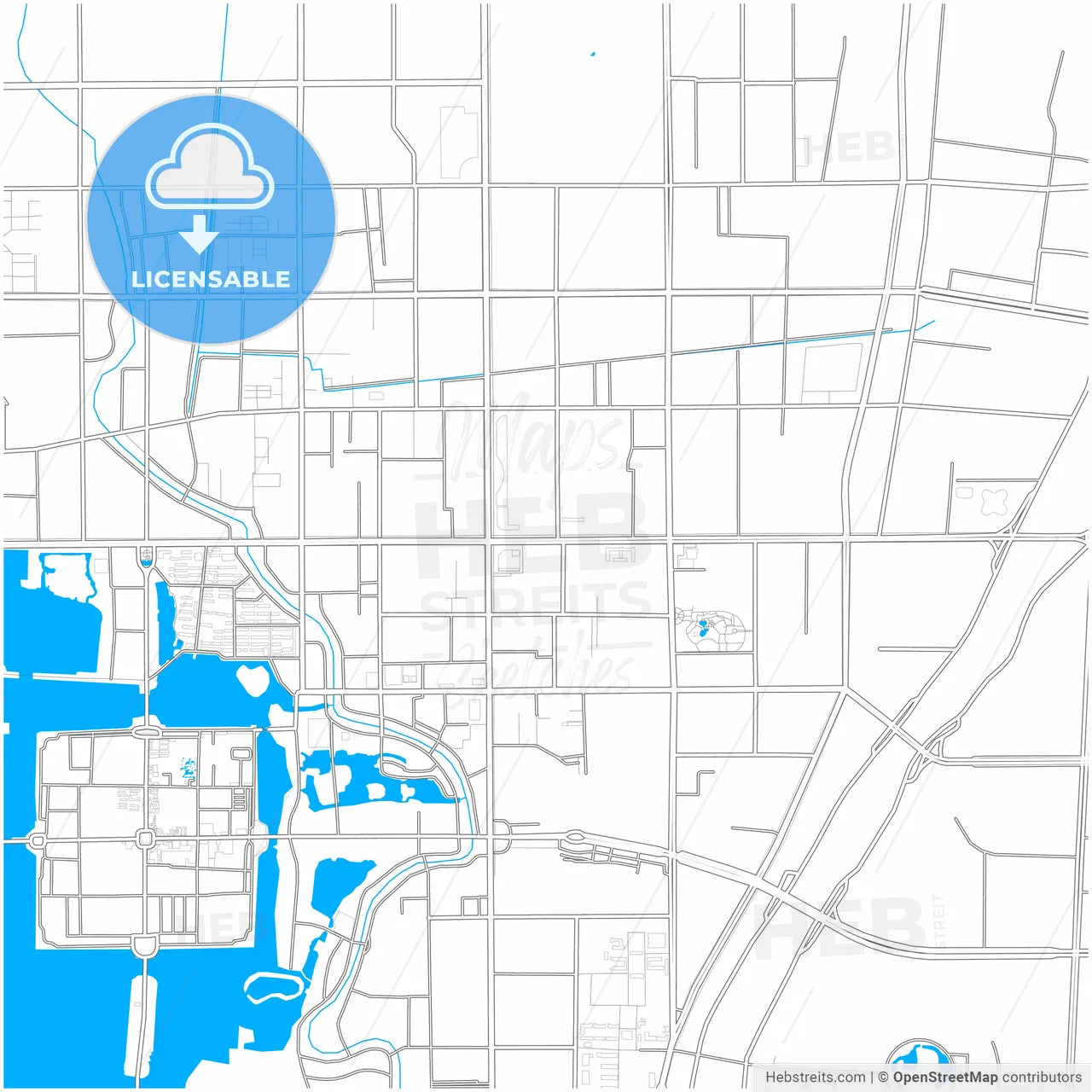 Liaocheng, Shandong, China, city map with high resolution roads.