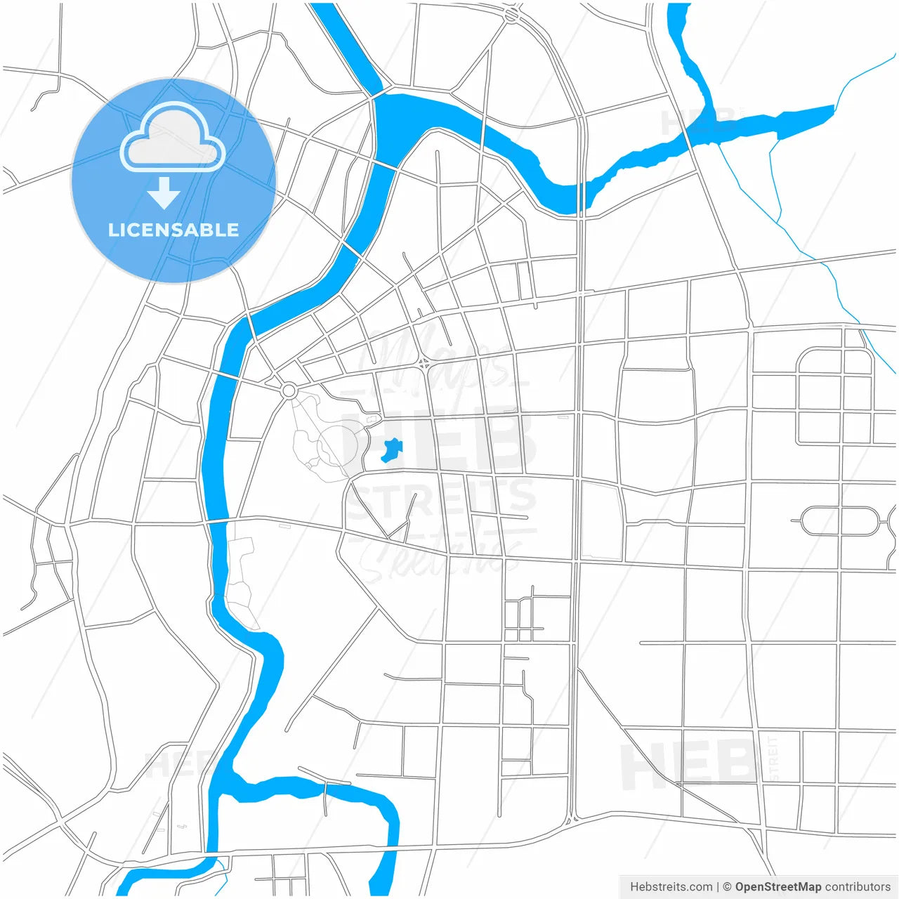 Zhuji, Zhejiang, China, city map with high resolution roads.