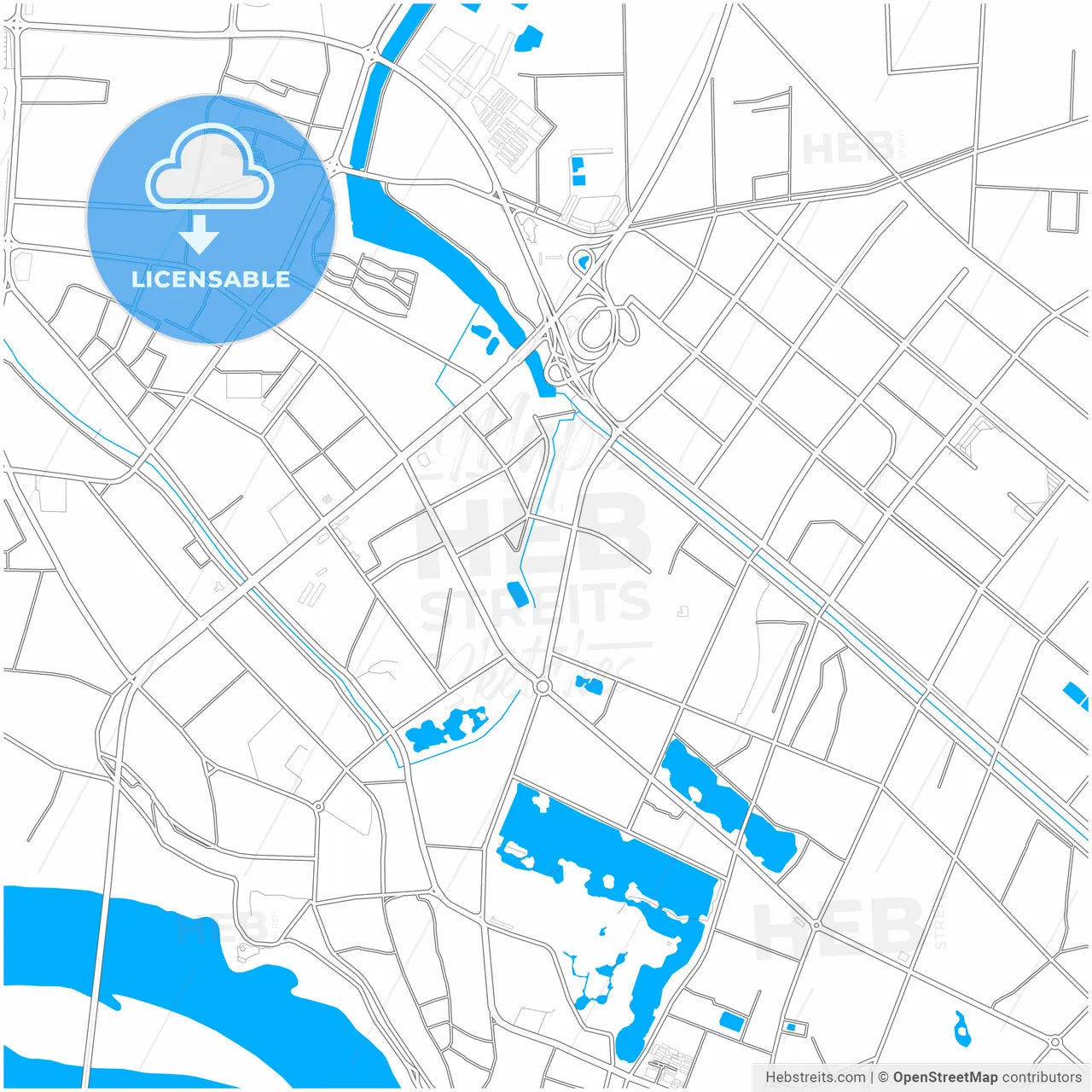 Jingzhou, Hubei, China, city map with high resolution roads.